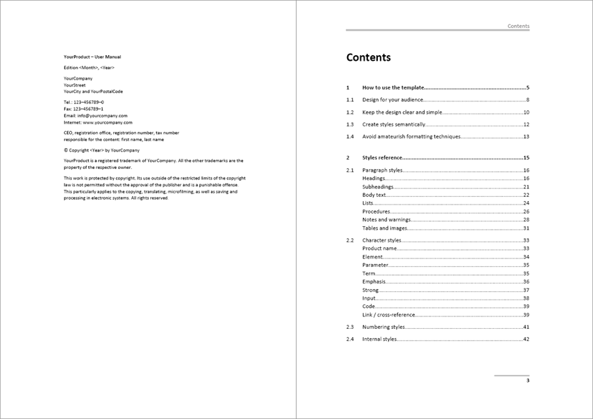 Table of contents template